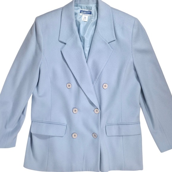Pendleton Classic Wool Blazer Women's Size 12 Powder Blue Double Breasted - Picture 2 of 12
